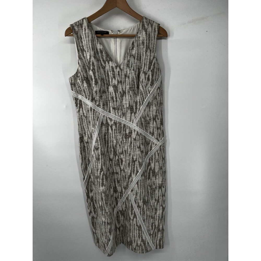 Lafayette New York 148 Size 8 Sleeveless Midi Dress neutral gray beige white